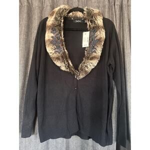Crystal Kole Cardigan with faux fur collar NWT